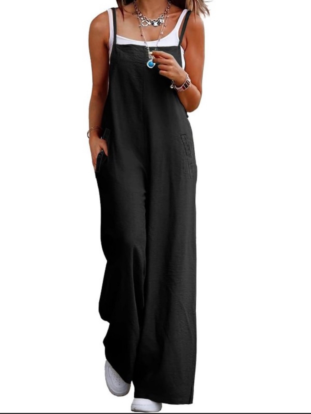 Women's Black cropped Wide-Leg Jumpsuit